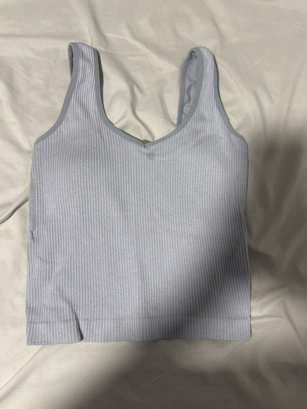 Ribbed Light Blue V-Neck Tank - Women's Slim Fit